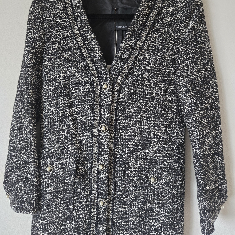 Mango Black and White Tweed Blazer